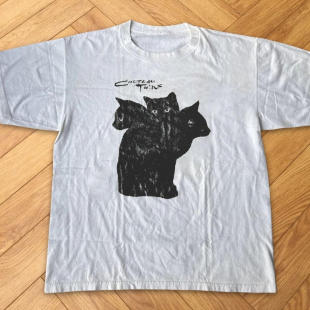 Cocteau Twins Triple Black Cat Graphic Tee White Dream Pop Band Shirt